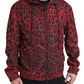 Dolce & Gabbana Red Leopard Hooded Bomber Full Zip Jacket