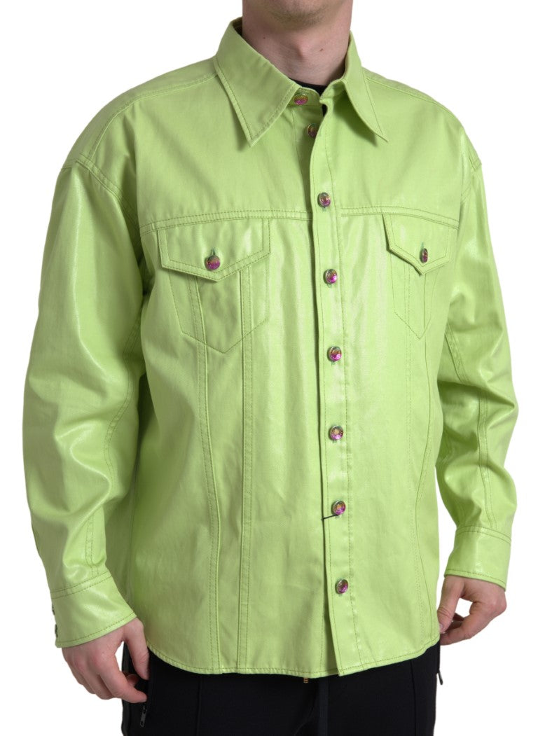 Dolce & Gabbana Green Cotton Collared Button Down Shirt