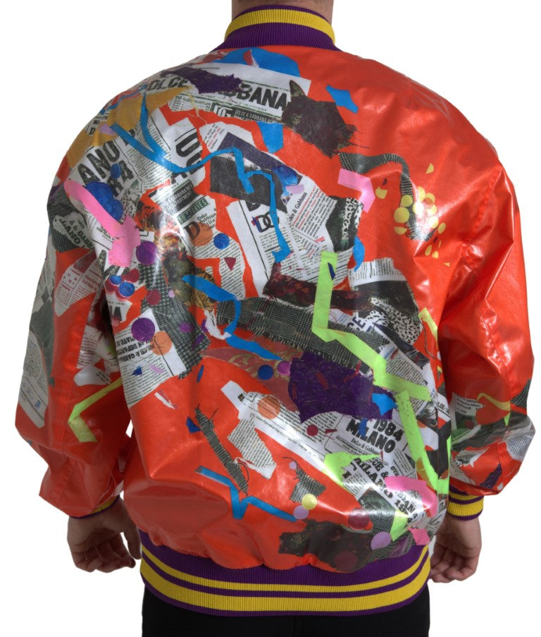 Dolce & Gabbana Orange Multicolor Graphic Print Button Bomber Jacket