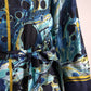 Dolce & Gabbana Marble Blue Silk Waist Belt Robe Sleepwear