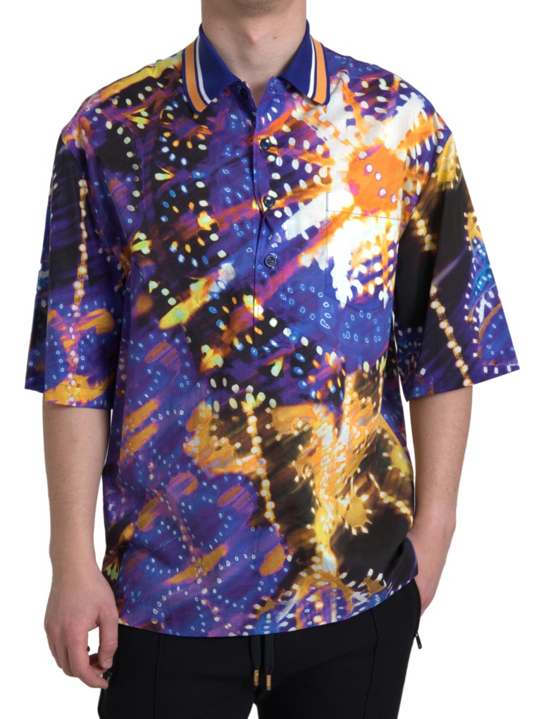 Dolce & Gabbana Luminaire Print Cotton Polo Top Men Shirt