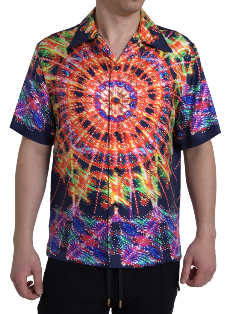 Dolce & Gabbana Multicolor Luminarie Print Men Shirt Silk