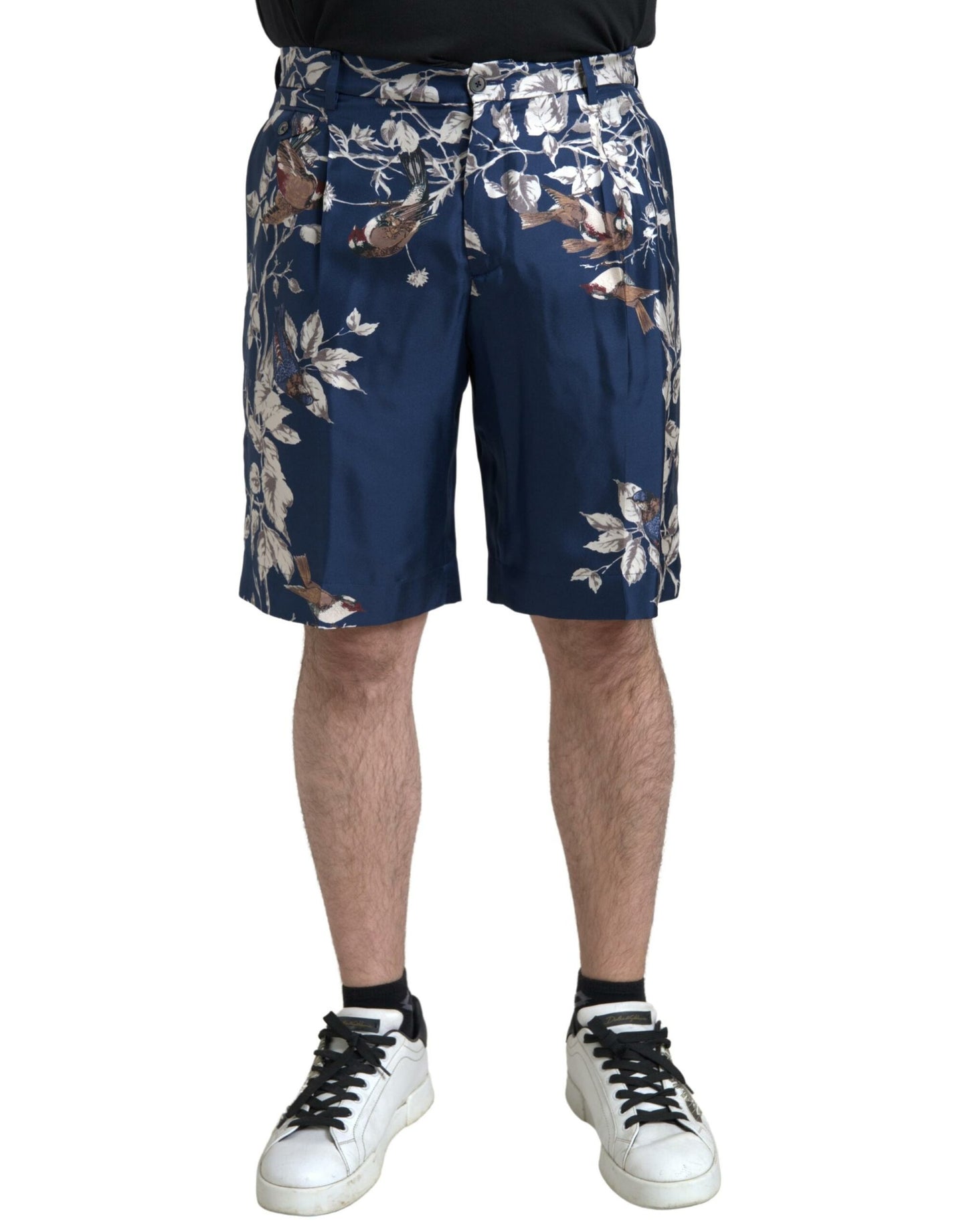 Dolce & Gabbana Blue Floral Print Silk Men Bermuda Shorts