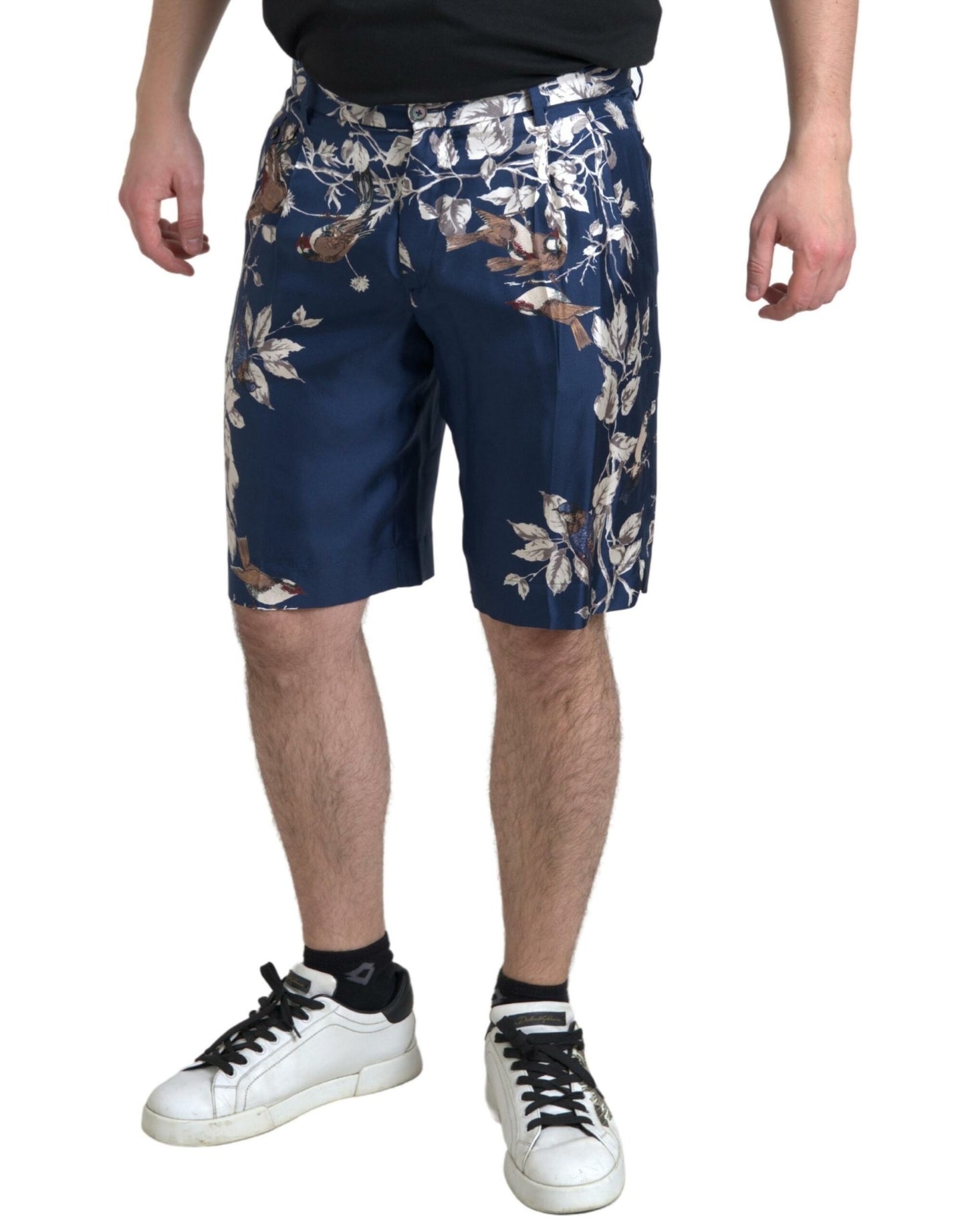 Dolce & Gabbana Blue Floral Print Silk Men Bermuda Shorts