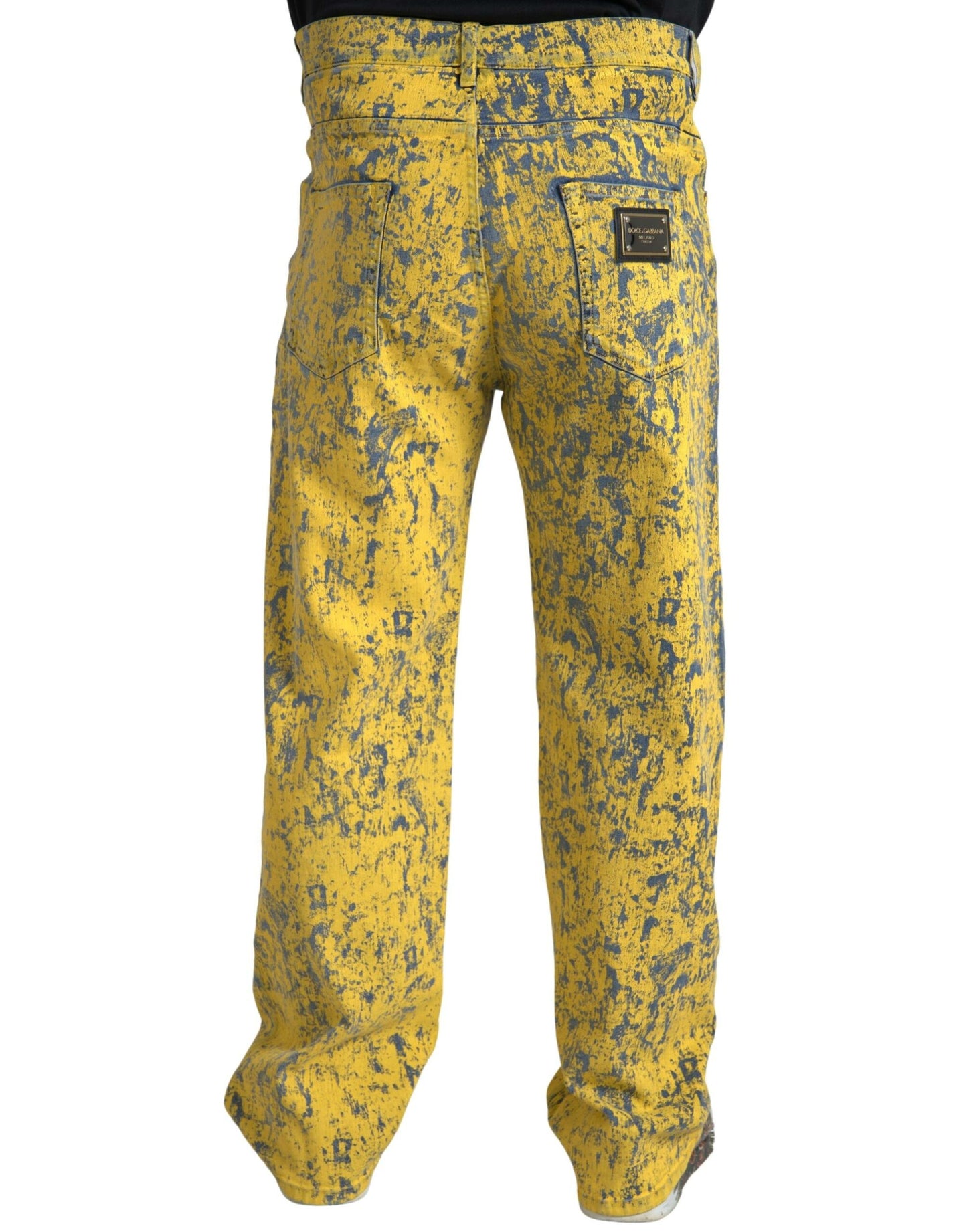 Dolce & Gabbana Yellow Cotton Tie Dye Straight Denim Jeans