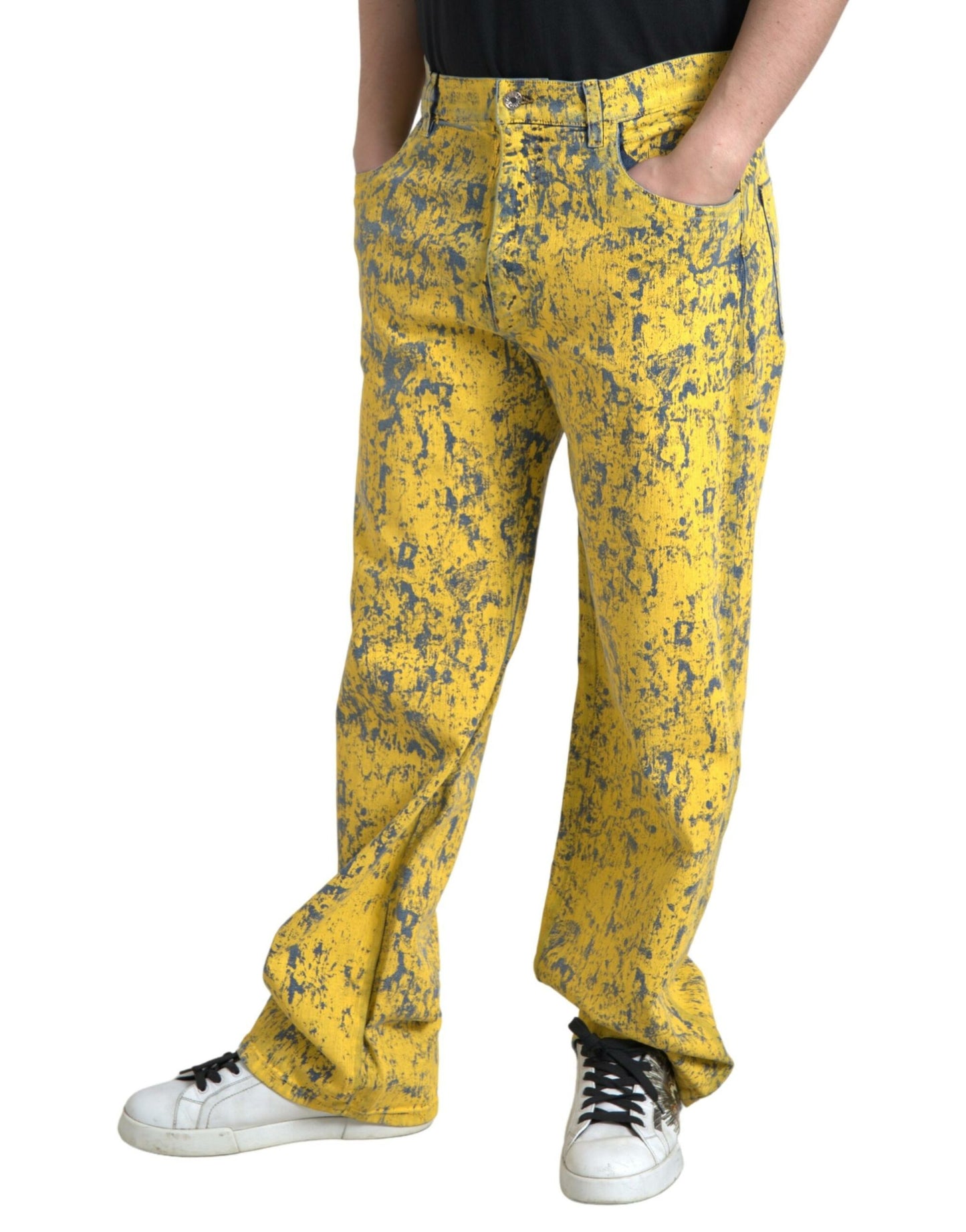 Dolce & Gabbana Yellow Cotton Tie Dye Straight Denim Jeans