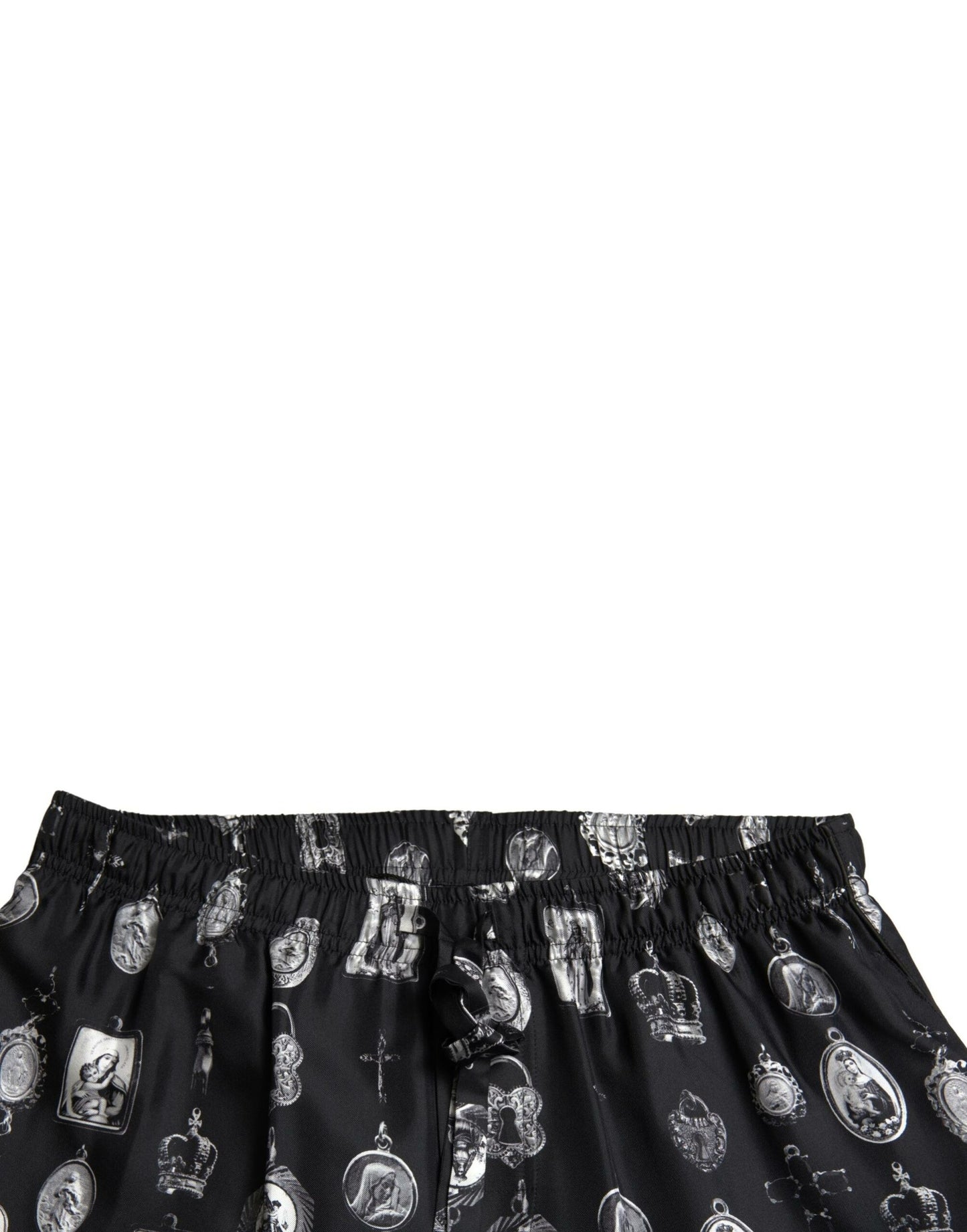 Dolce & Gabbana Black Religious Print Joggers Silk Men Pants