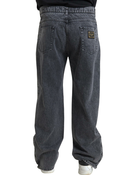 Dolce & Gabbana Dark Gray Cotton Straight Fit Men Denim Jeans