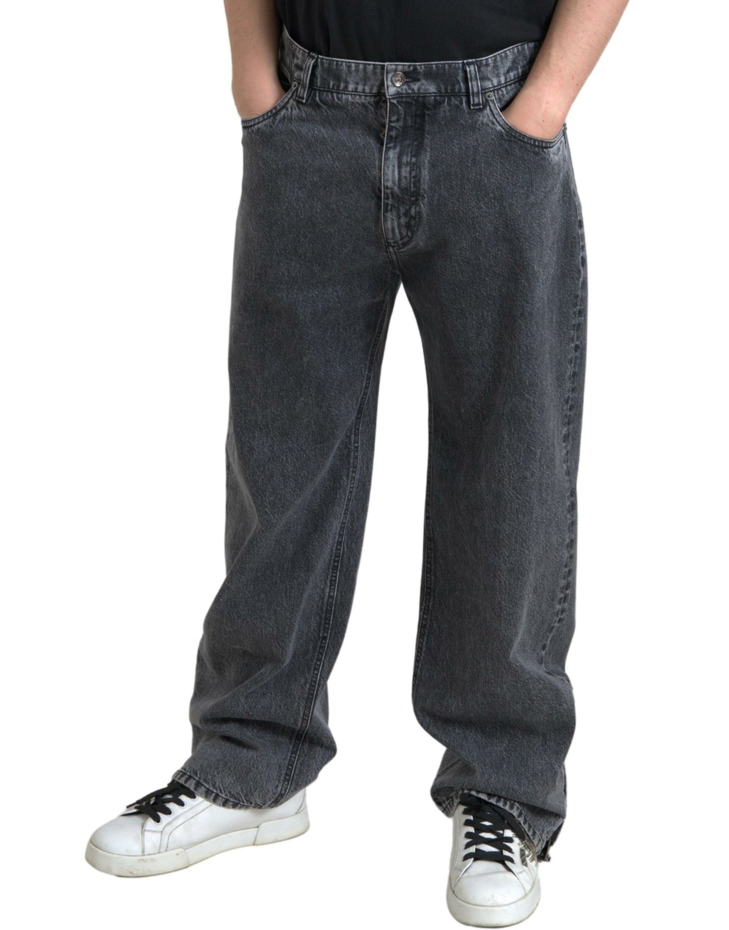 Dolce & Gabbana Dark Gray Cotton Straight Fit Men Denim Jeans