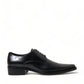 Dolce & Gabbana Black Leather Lace Up Formal Flats Shoes