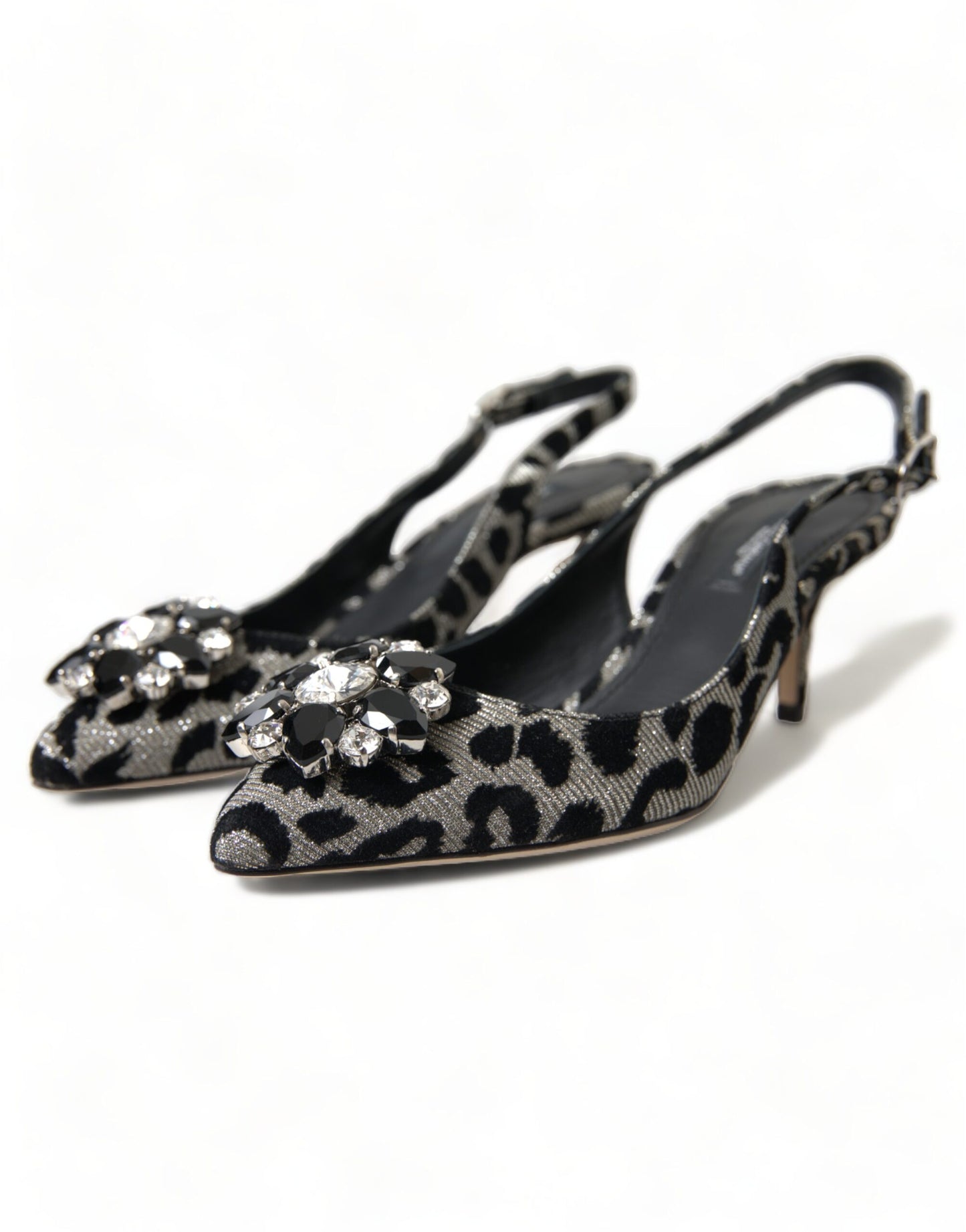 Dolce & Gabbana Silver Leopard Crystal Slingback Pumps Shoes