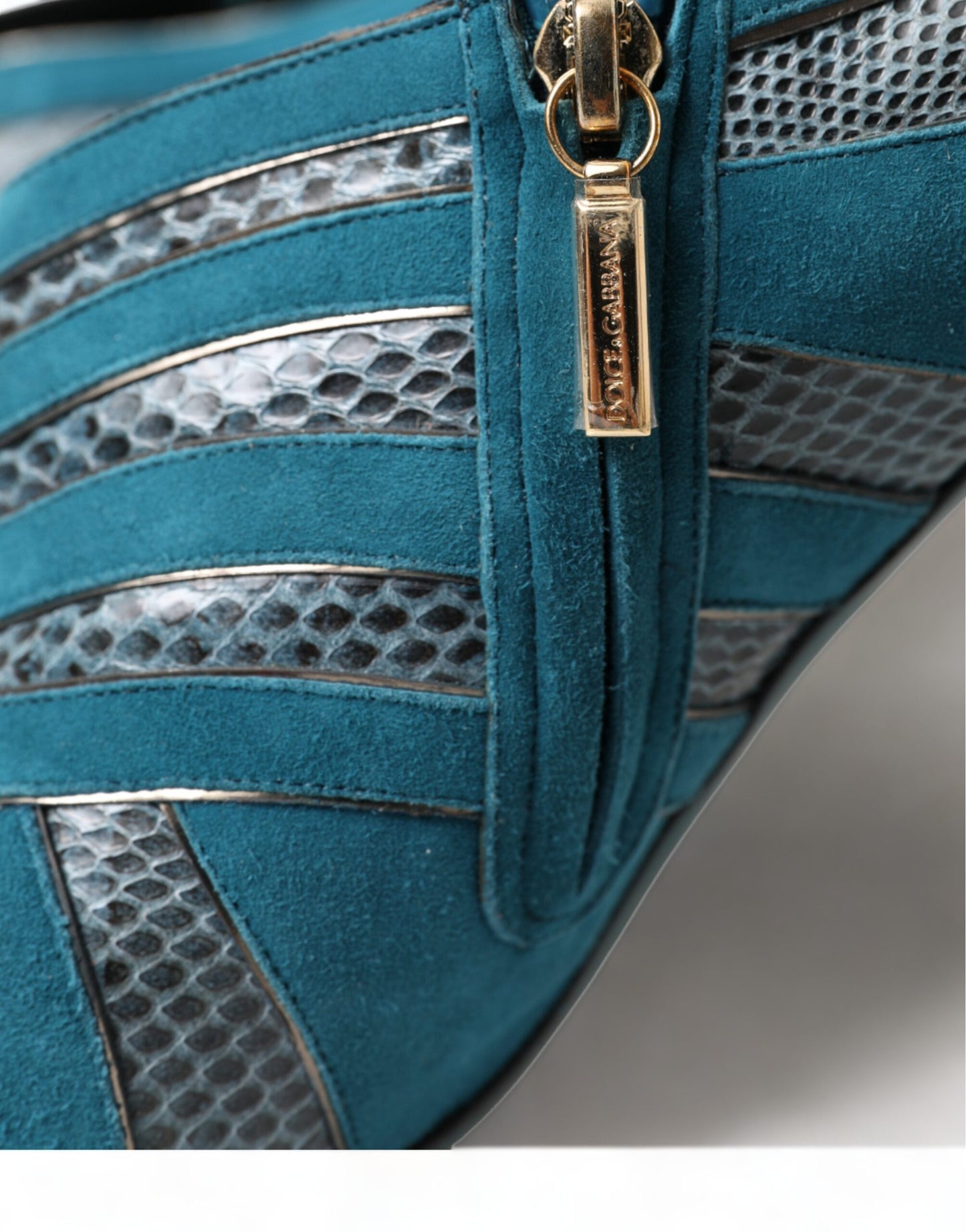 Dolce & Gabbana Teal Suede Peep Toe Heels Pumps