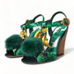 Dolce & Gabbana Green Banana Leaf Embellished T-Strap Sandals Shoes