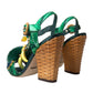 Dolce & Gabbana Green Banana Leaf Embellished T-Strap Sandals Shoes