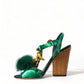 Dolce & Gabbana Green Banana Leaf Embellished T-Strap Sandals Shoes