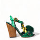 Dolce & Gabbana Green Banana Leaf Embellished T-Strap Sandals Shoes