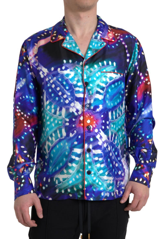 Dolce & Gabbana Multicolor Silk Psychedelic Print Men Pajama Shirt