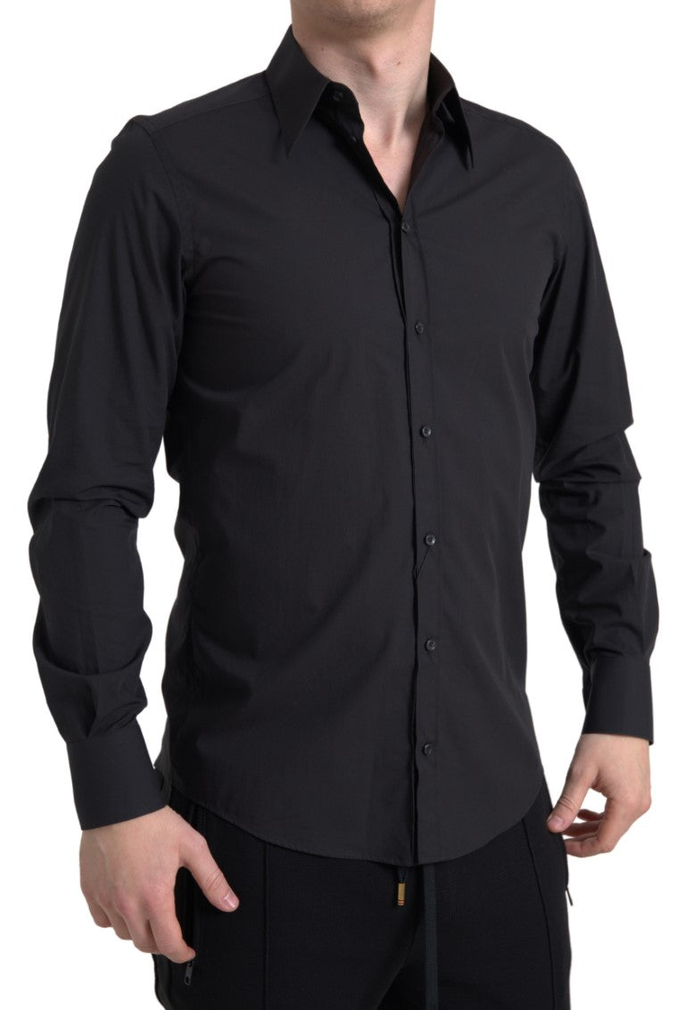 Dolce & Gabbana Black Cotton Men Long Sleeves MARTINI Shirt