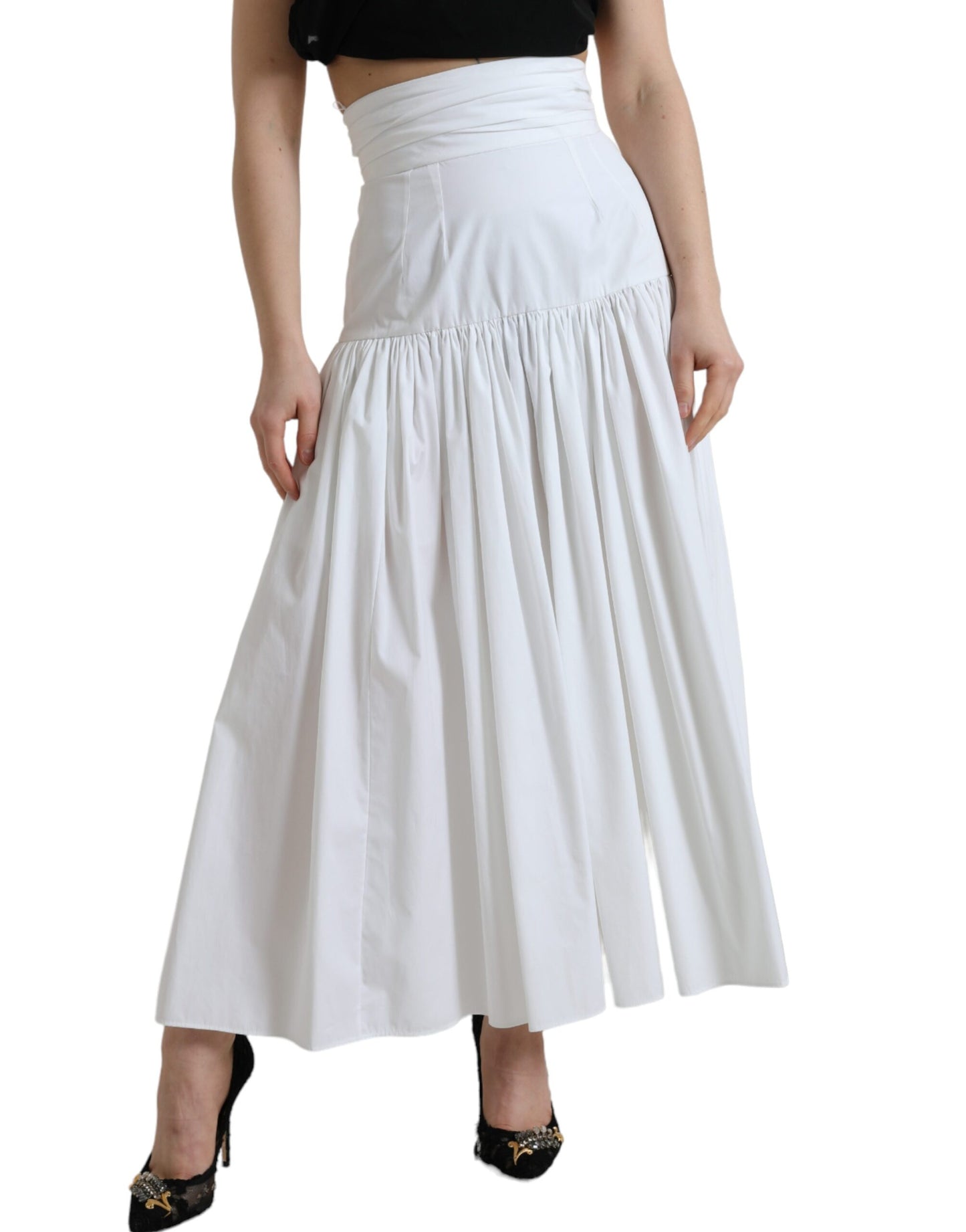 Dolce & Gabbana White Pleated A-line High Waist Skirt