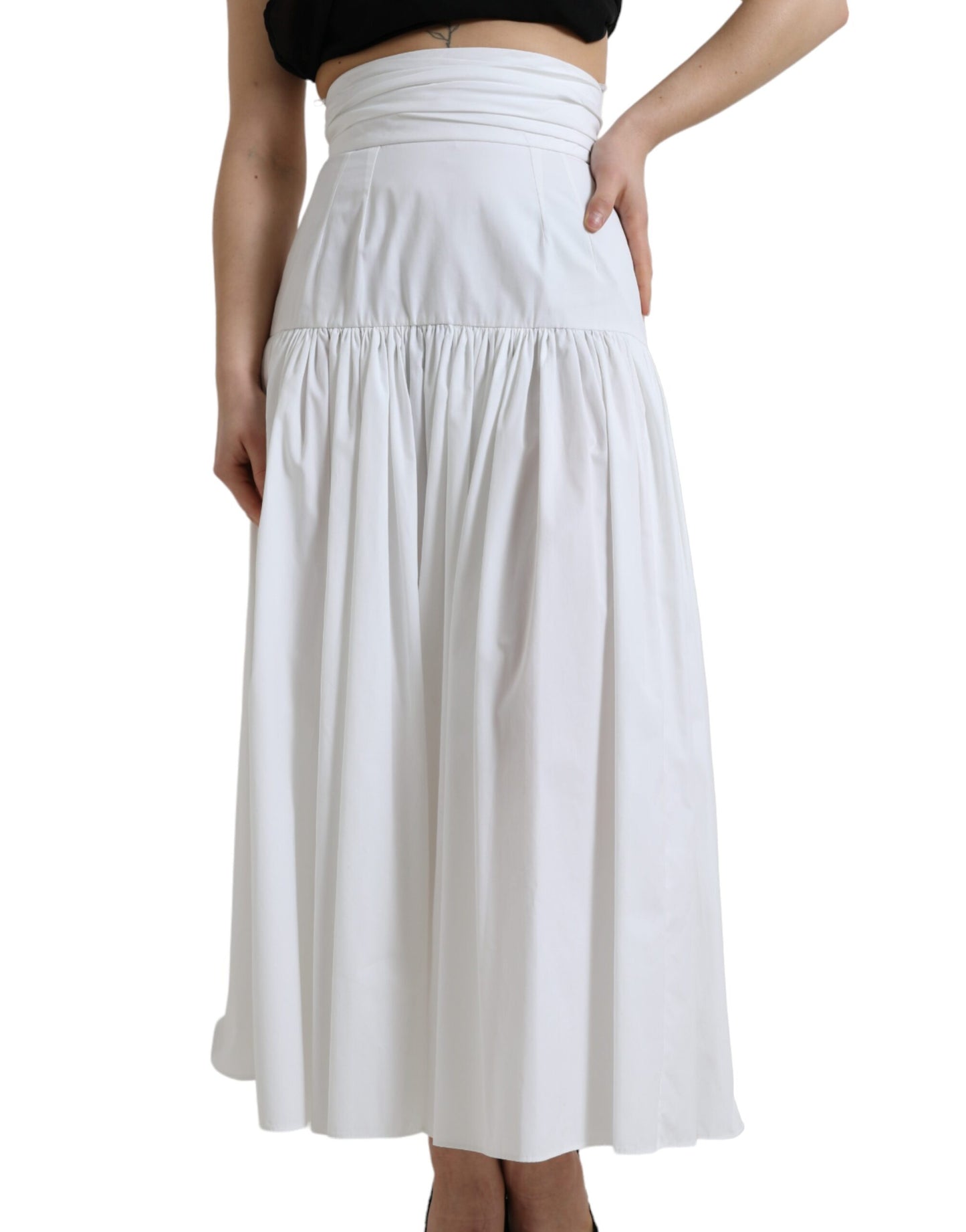 Dolce & Gabbana White Pleated A-line High Waist Skirt