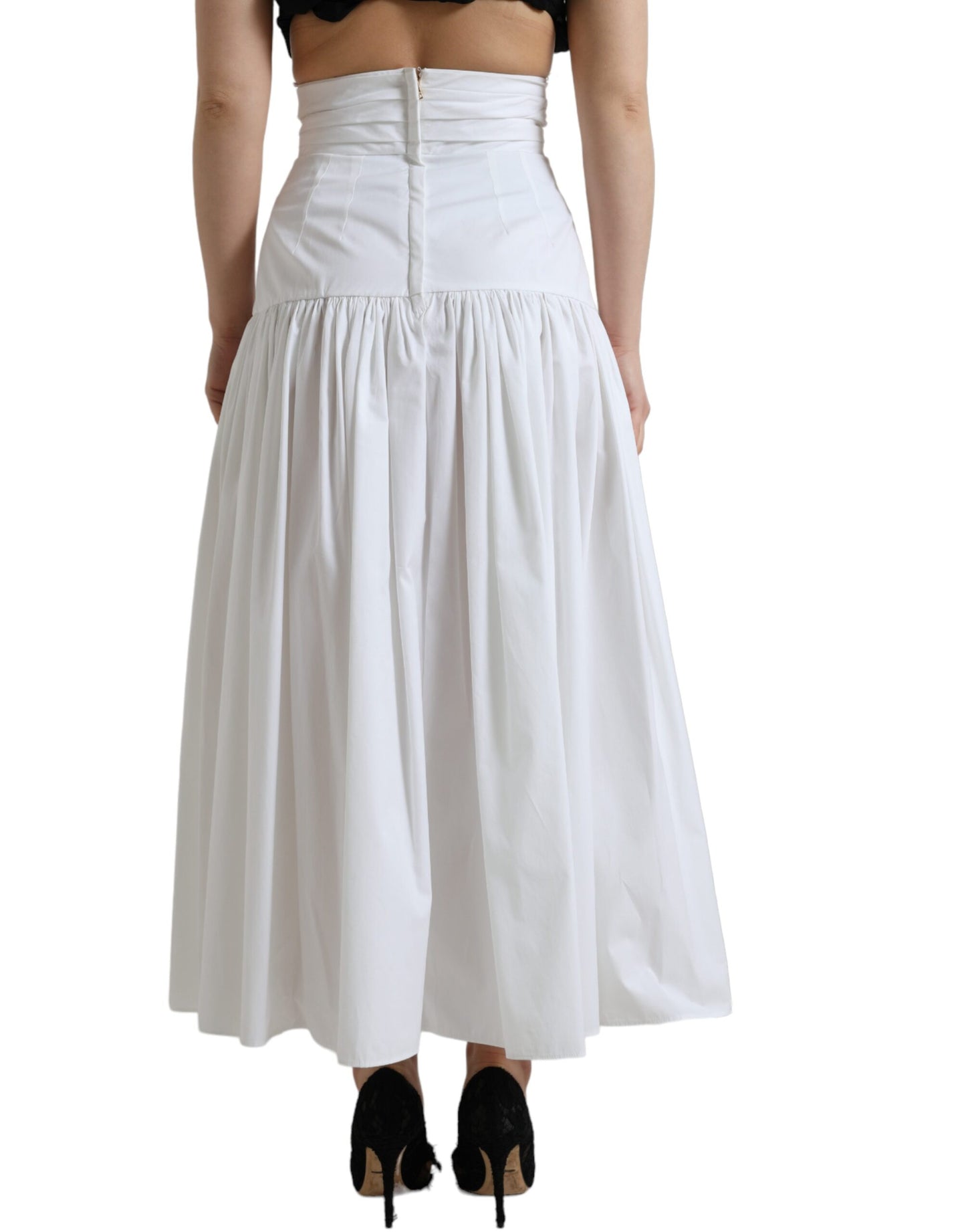 Dolce & Gabbana White Pleated A-line High Waist Skirt