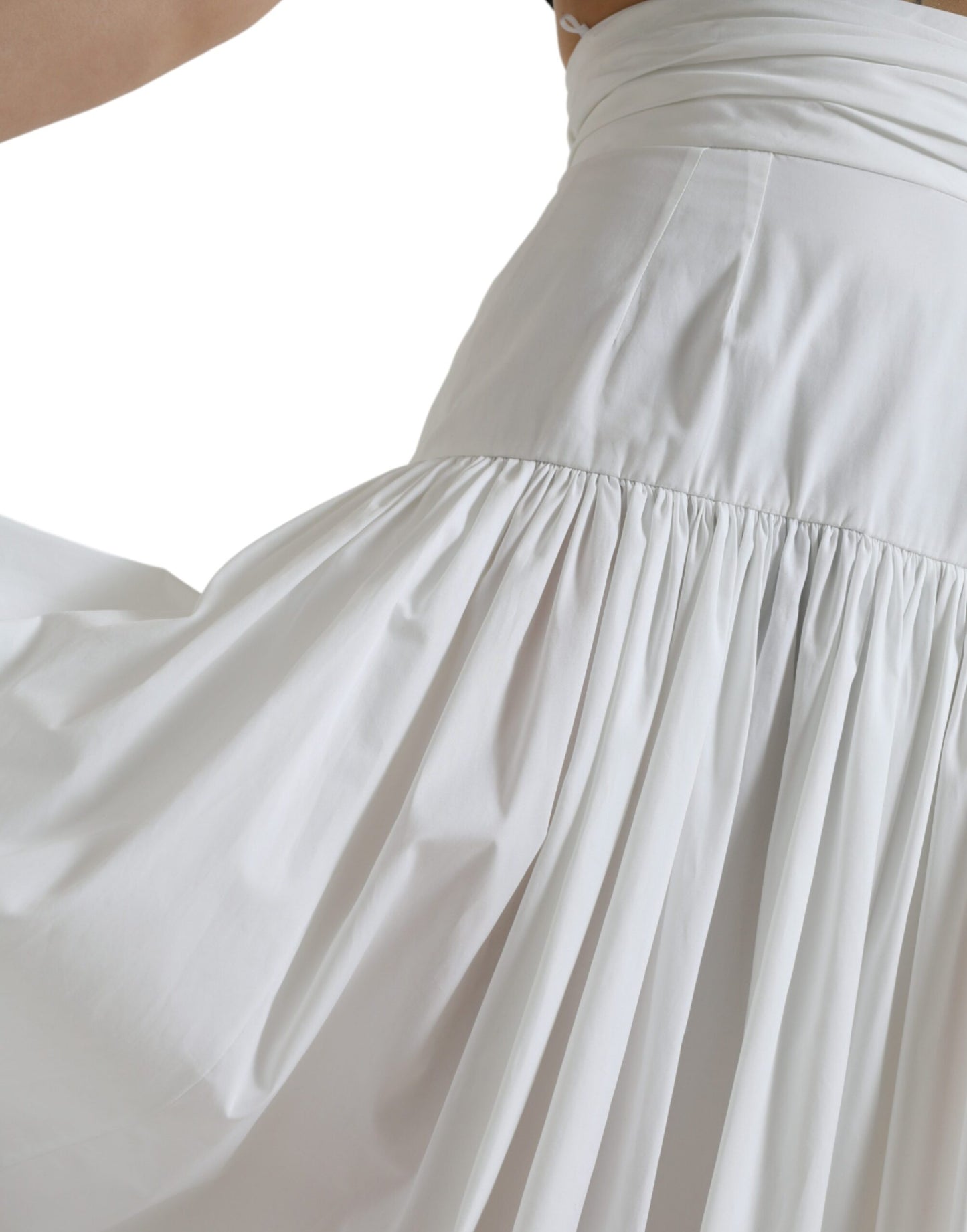 Dolce & Gabbana White Pleated A-line High Waist Skirt