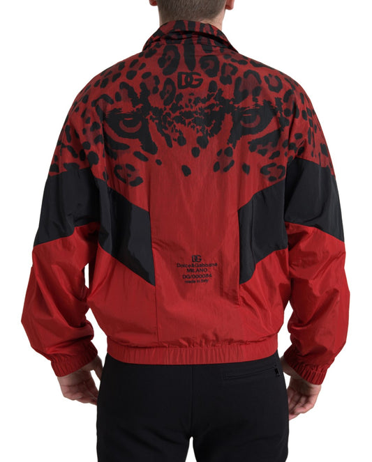 Dolce & Gabbana Red Leopard Nylon Full Zip Sweater