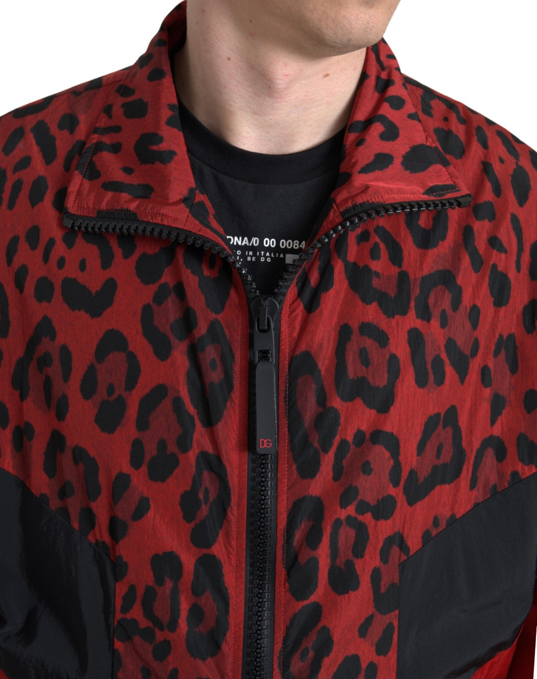 Dolce & Gabbana Red Leopard Nylon Full Zip Sweater