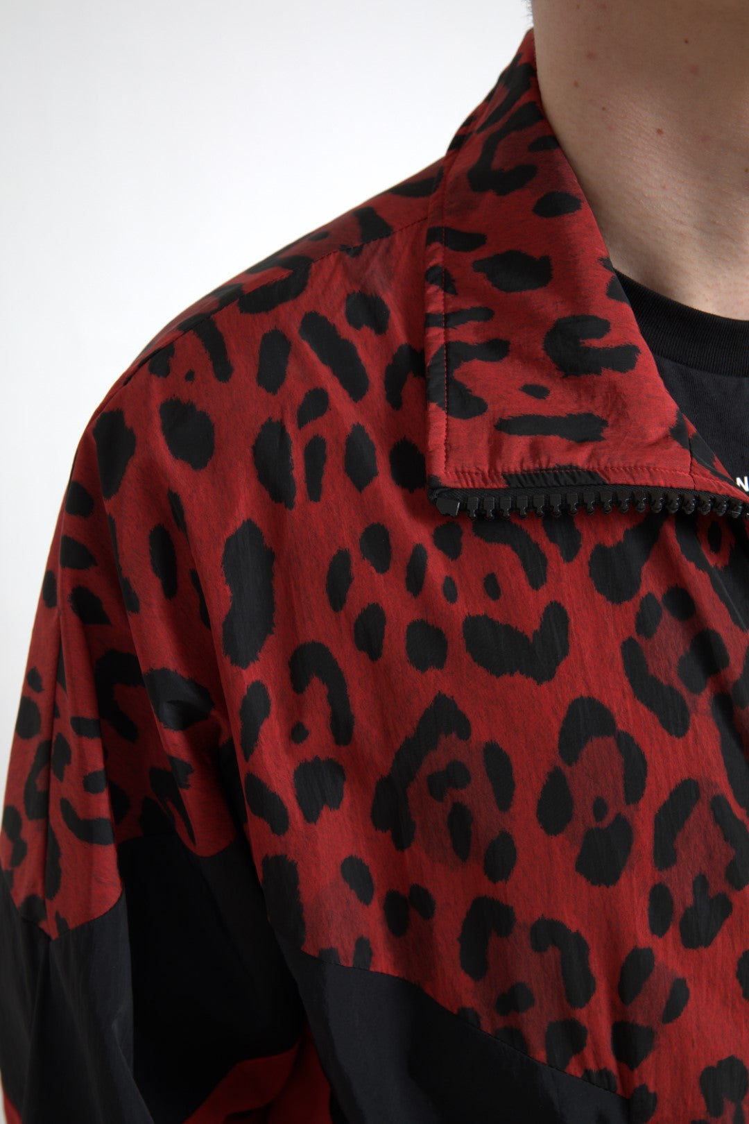 Dolce & Gabbana Red Leopard Nylon Full Zip Sweater