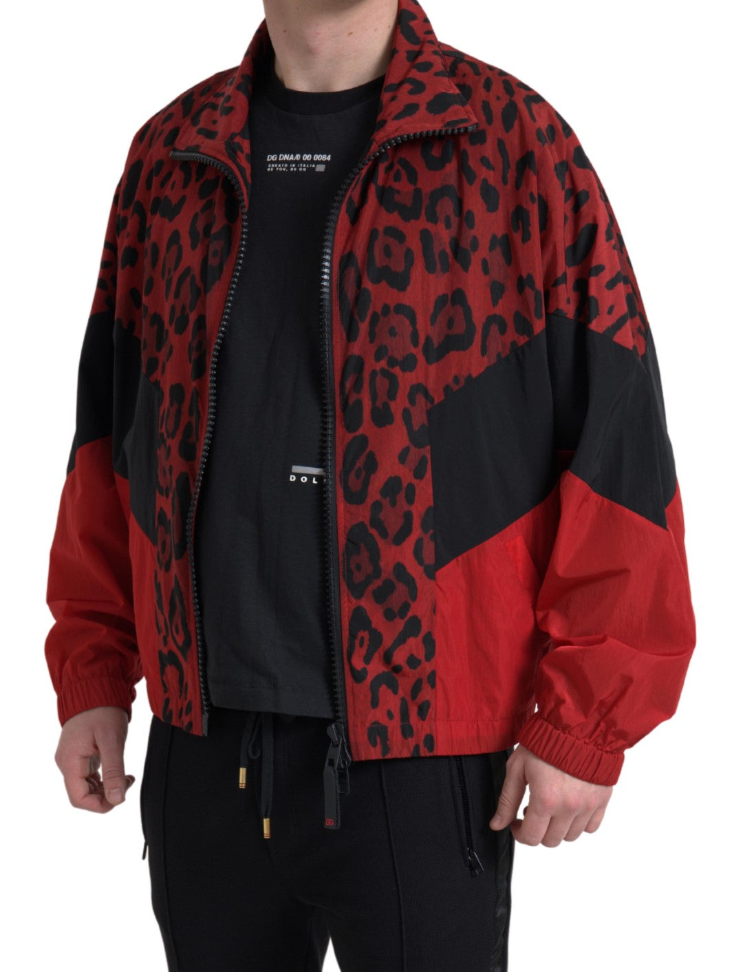 Dolce & Gabbana Red Leopard Nylon Full Zip Sweater