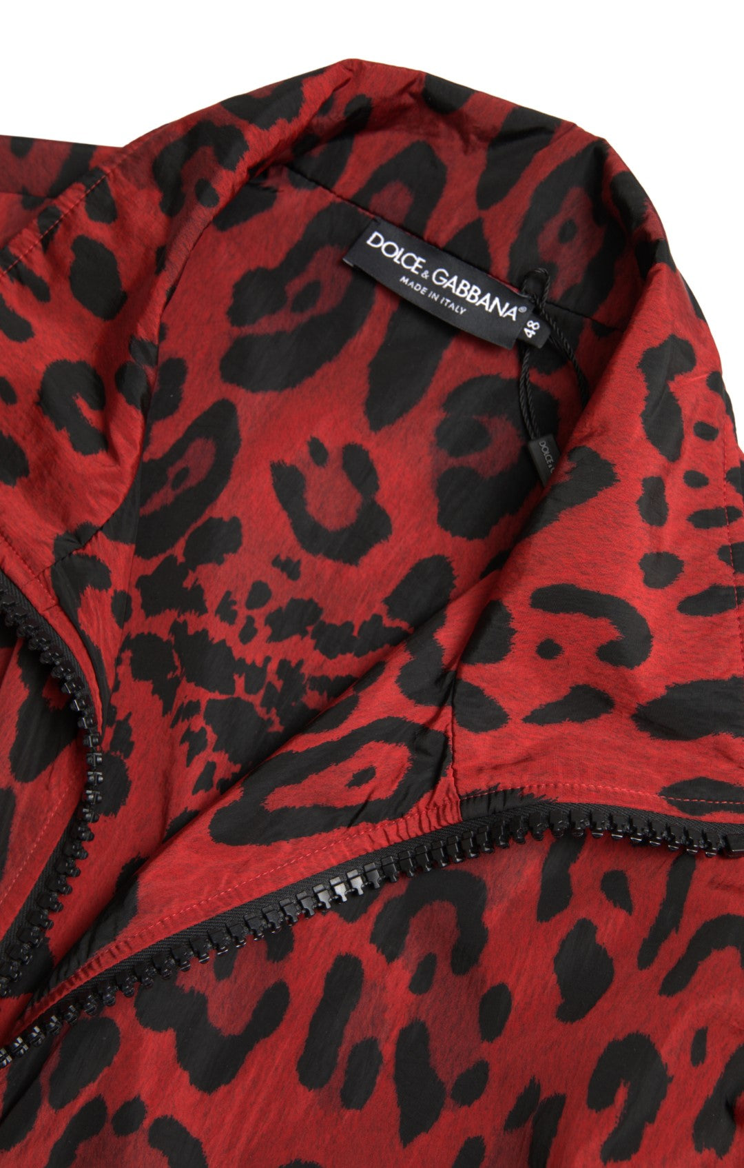 Dolce & Gabbana Red Leopard Nylon Full Zip Sweater