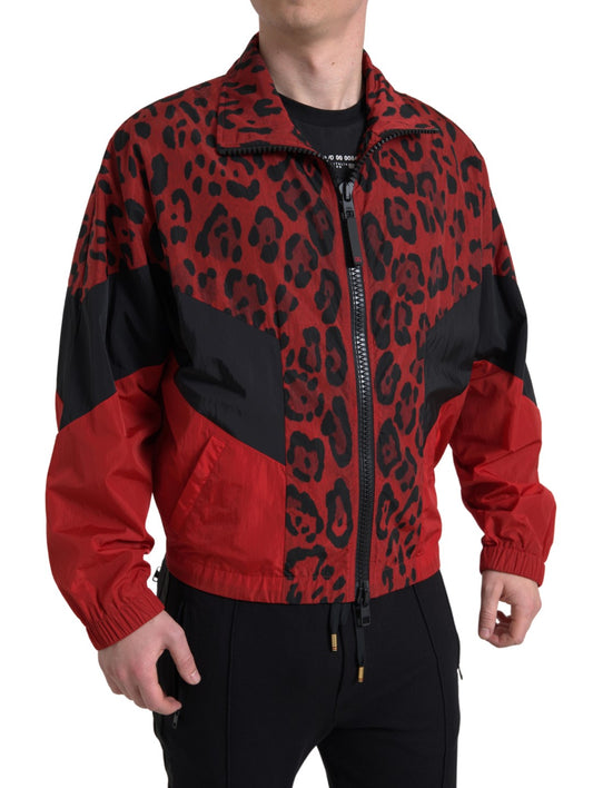 Dolce & Gabbana Red Leopard Nylon Full Zip Sweater