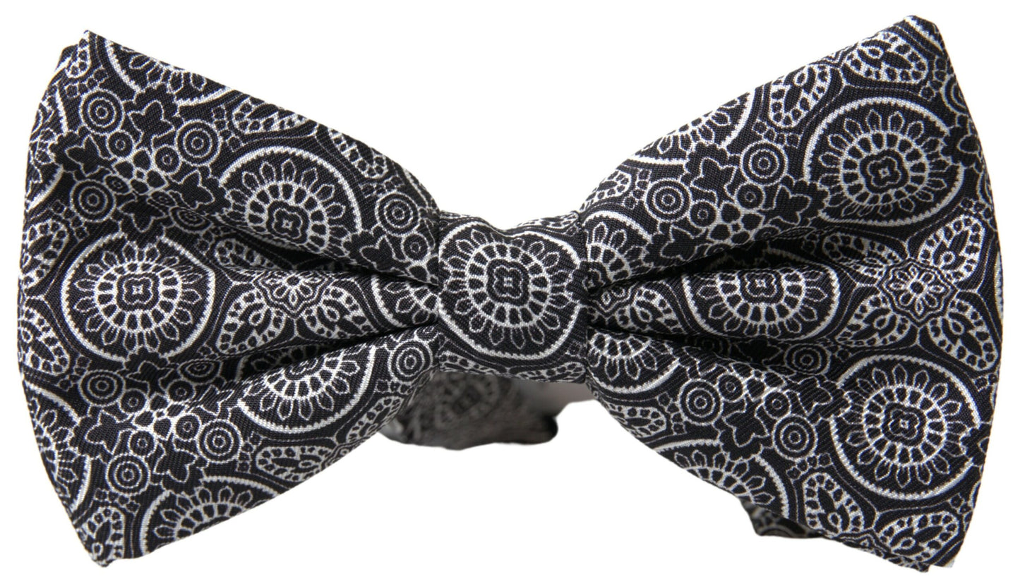 Dolce & Gabbana Black White Pattern Adjustable Neck Papillon Bow Tie