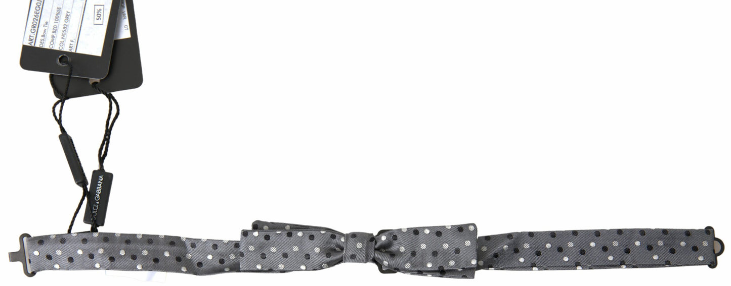 Dolce & Gabbana Gray Polka Dot Silk Adjustable Men Neck Papillon Bow Tie