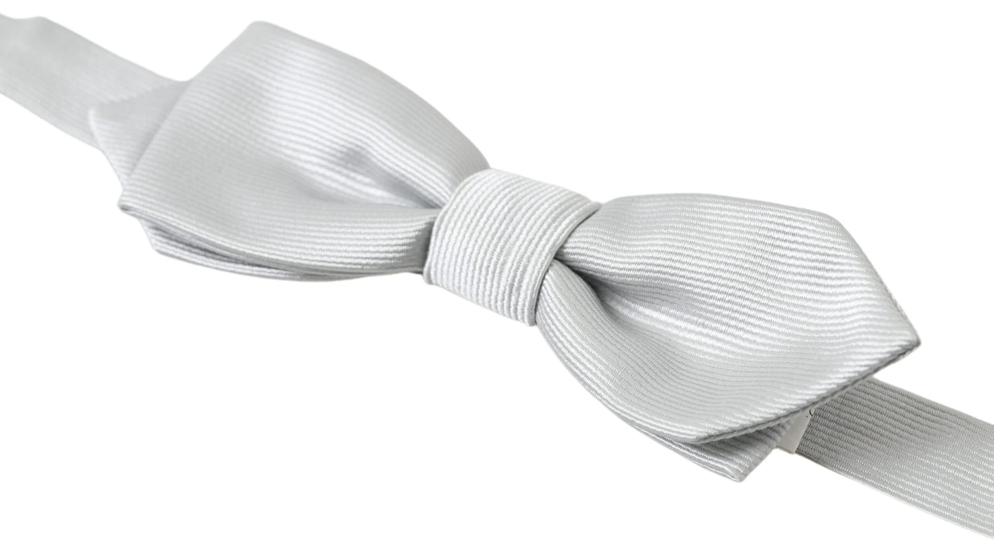 Dolce & Gabbana Gray Silk Adjustable Men Neck Papillon Bow Tie