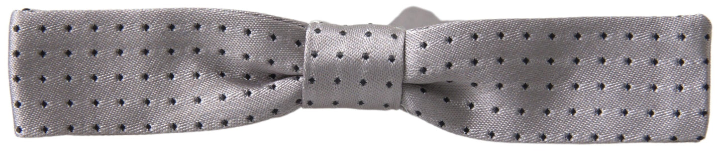 Dolce & Gabbana Gray Dotted Silk Adjustable Men Neck Papillon Bow Tie