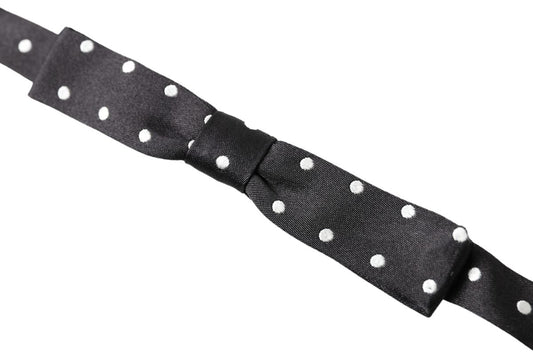 Dolce & Gabbana Black Polka Dot Silk Adjustable Men Neck Papillon Bow Tie