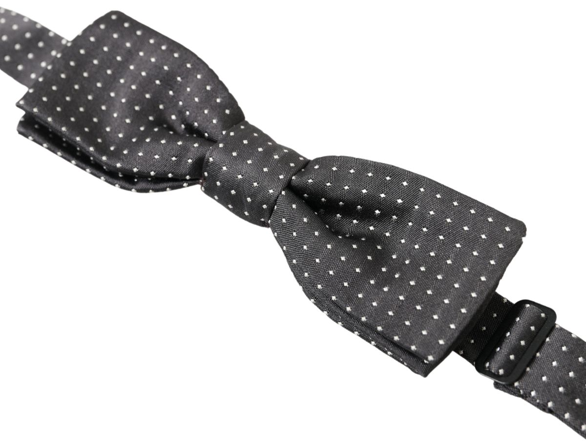 Dolce & Gabbana Black Polka Dot Silk Adjustable Men Neck Papillon Bow Tie