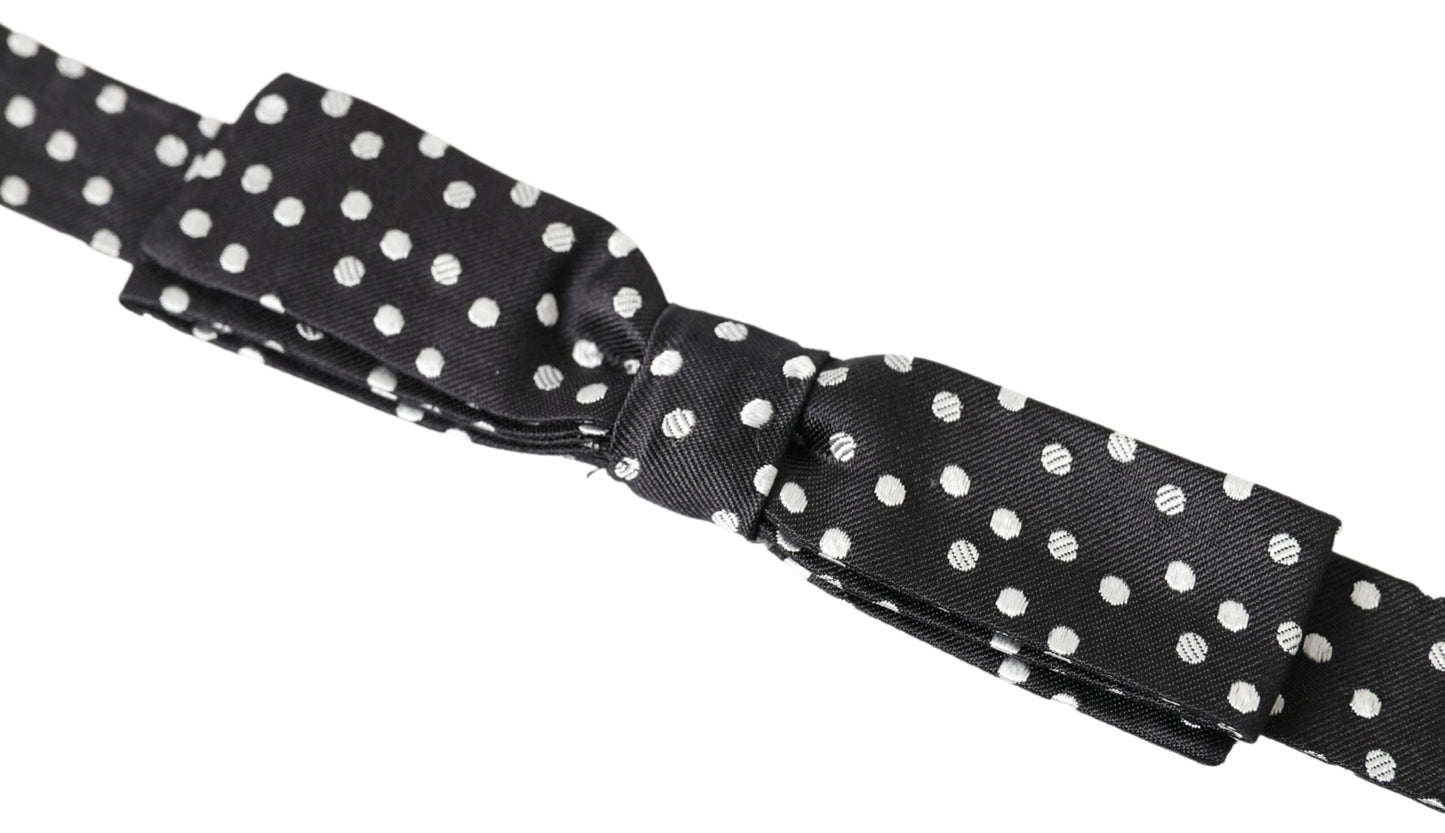 Dolce & Gabbana Black Polka Dot Silk Adjustable Men Neck Papillon Bow Tie