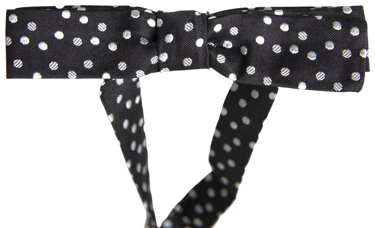 Dolce & Gabbana Black Polka Dot Silk Adjustable Men Neck Papillon Bow Tie