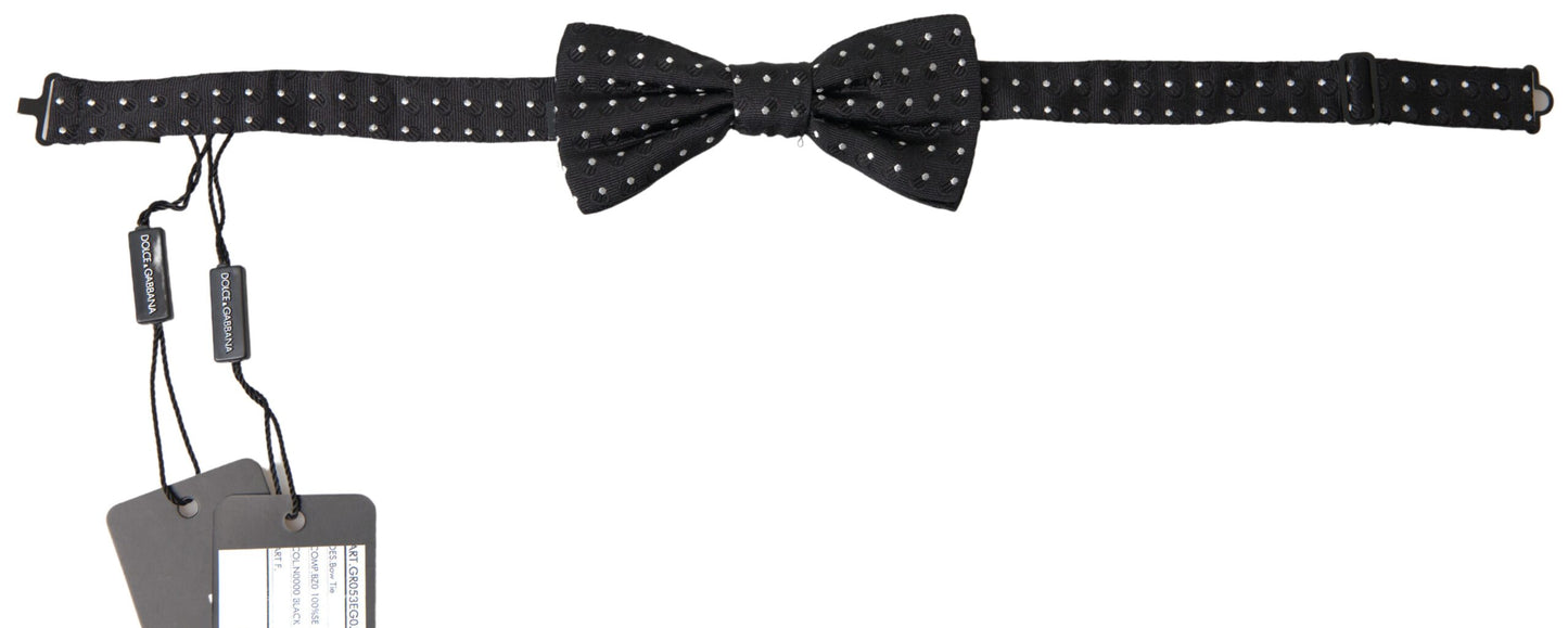 Dolce & Gabbana Black Polka Dot Silk Adjustable Men Neck Papillon Bow Tie