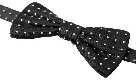 Dolce & Gabbana Black Polka Dot Silk Adjustable Men Neck Papillon Bow Tie