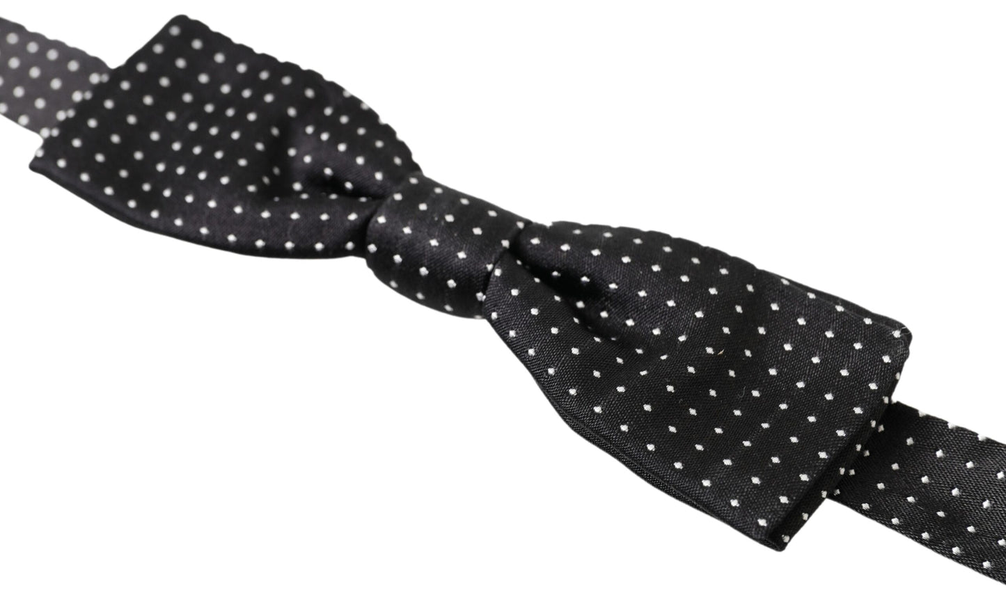 Dolce & Gabbana Black Polka Dot Silk Adjustable Men Neck Papillon Bow Tie