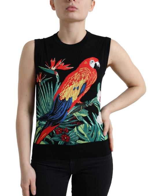 Dolce & Gabbana Black Parrot Wool Sleeveless Shirt