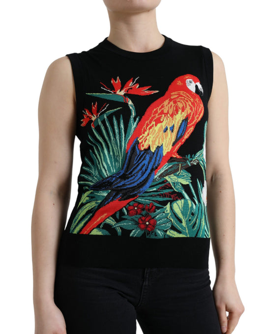 Dolce & Gabbana Black Parrot Wool Sleeveless Shirt