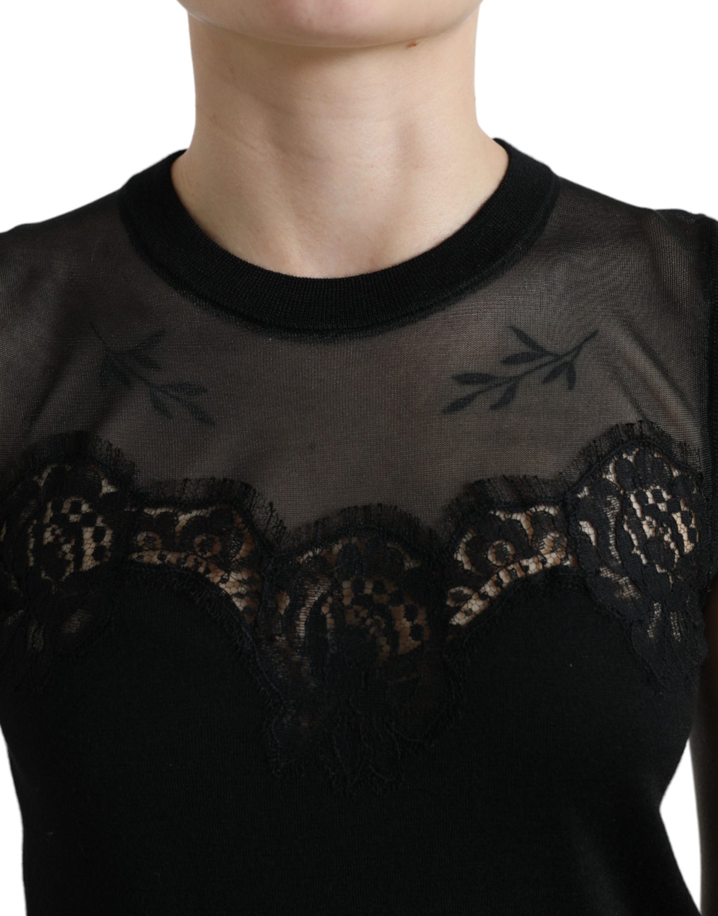 Dolce & Gabbana Black Cashmere Lace Trim Sleeveless Top