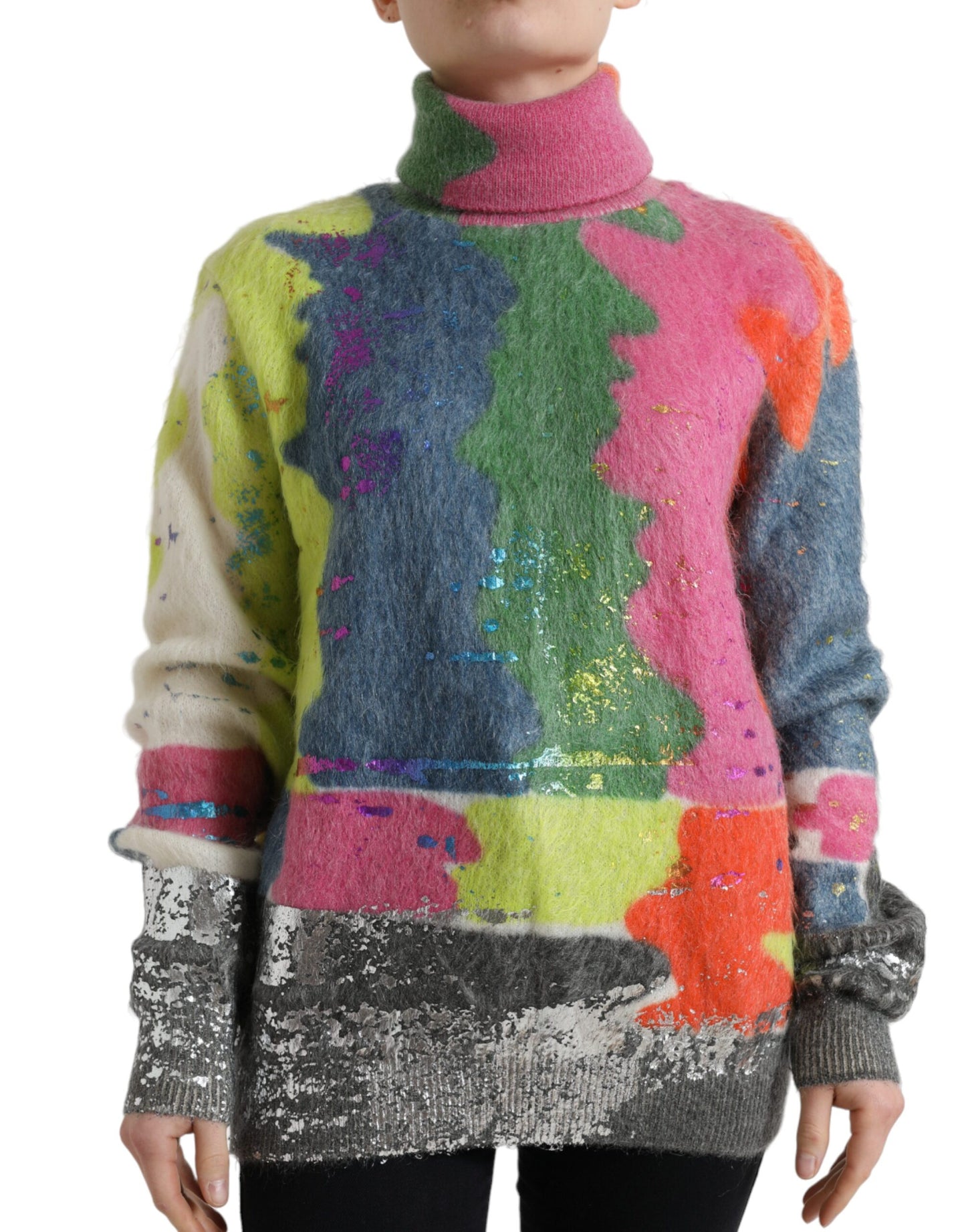 Dolce & Gabbana Multicolor Mohair Turtleneck Pullover Sweater