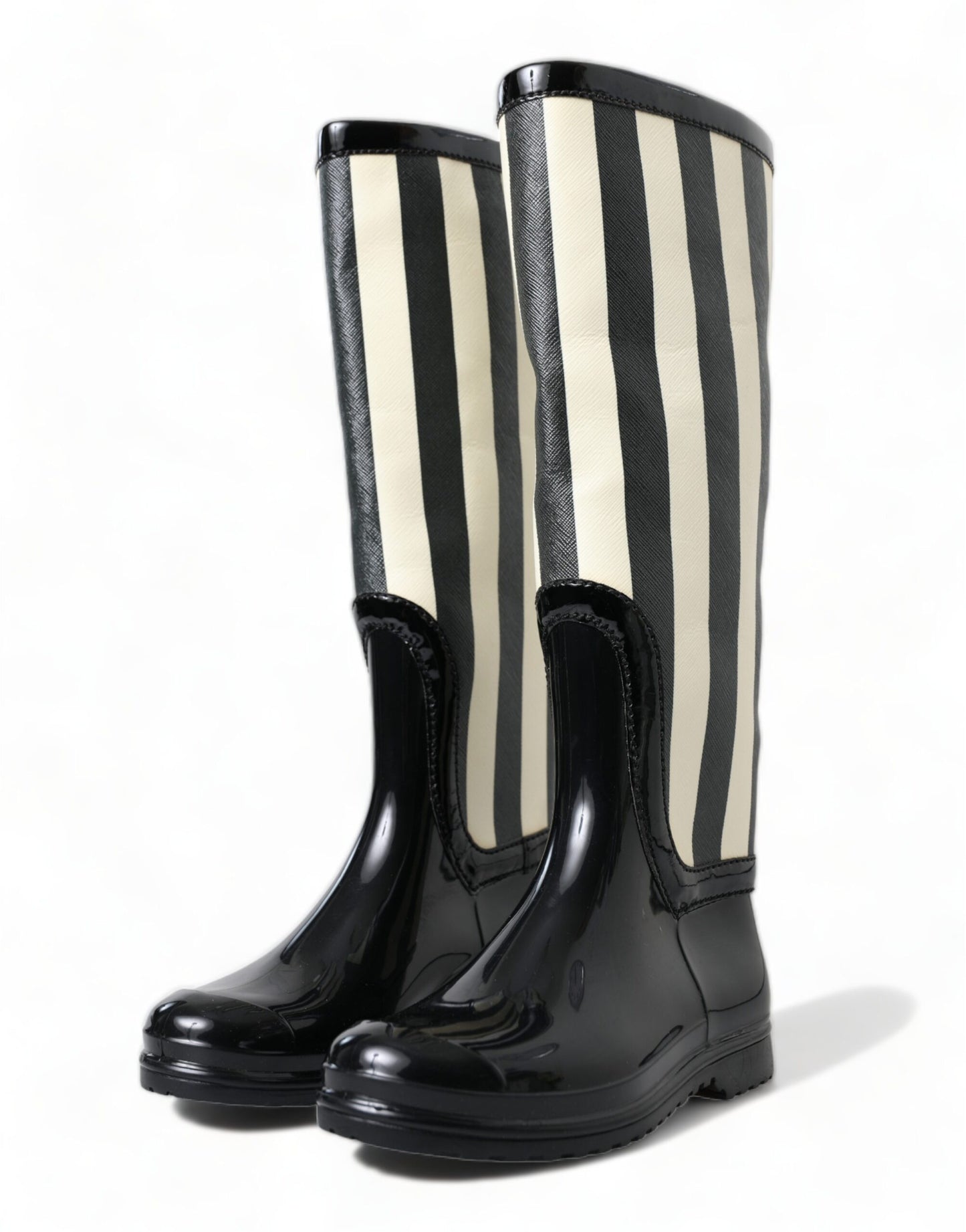 Dolce & Gabbana Black Rubber Knee High Flat Boots Shoes