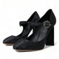 Dolce & Gabbana Black Brocade Mary Janes Heels Pumps Shoes