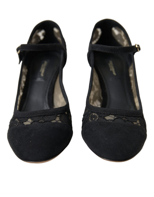 Dolce & Gabbana Black Mary Jane Taormina Lace Pumps Shoes